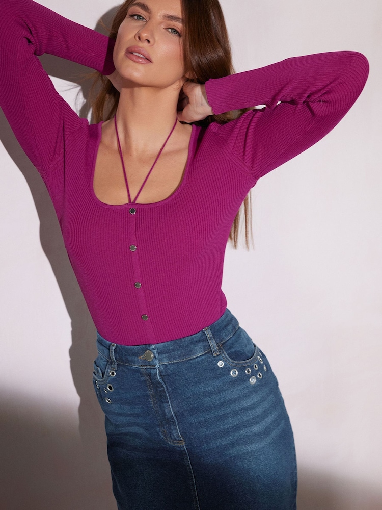 Star by Julien MacDonald Purple Square Neck Tie Cardigan - Image 3 of 5