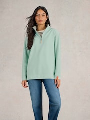 White Stuff Blue 100% Cotton Pique Plain Half Zip Sweater - Image 1 of 7