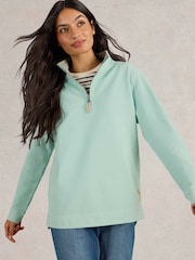 White Stuff Blue 100% Cotton Pique Plain Half Zip Sweater - Image 2 of 7