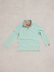 White Stuff Blue 100% Cotton Pique Plain Half Zip Sweater - Image 5 of 7