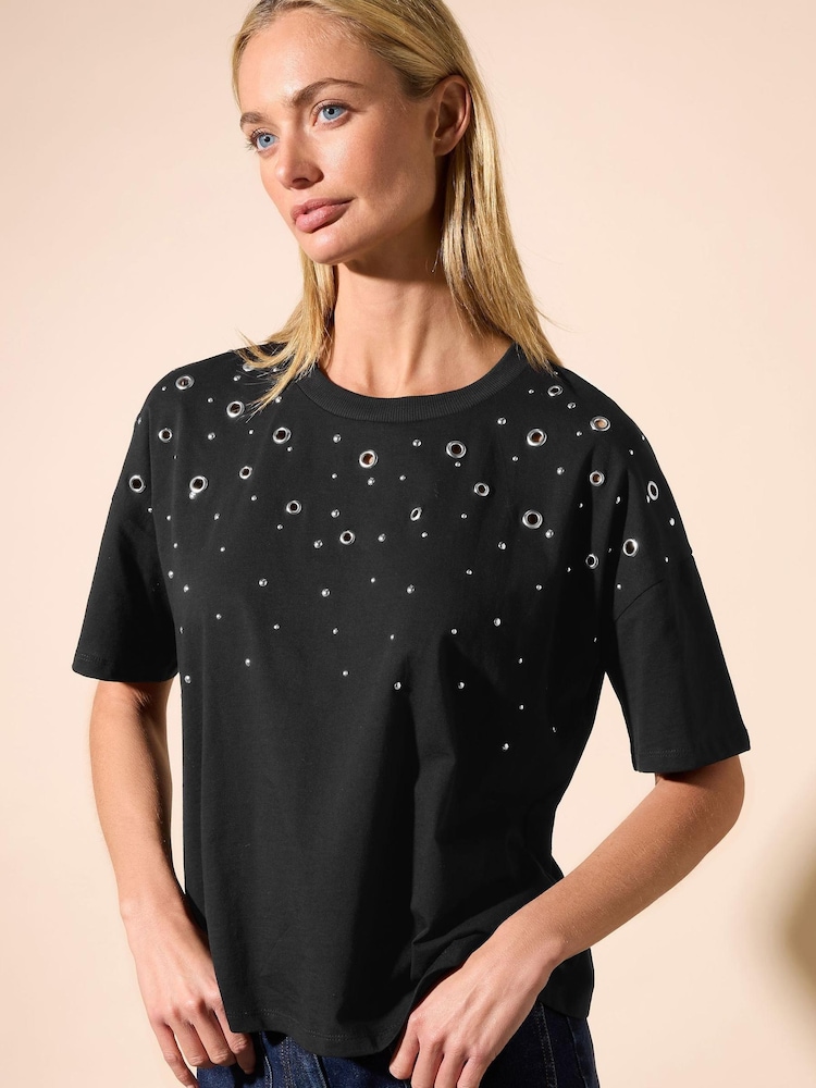 Star by Julien MacDonald Black 100% Cotton Eyelet Top - Image 1 of 9