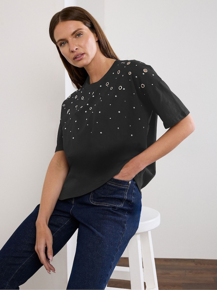 Star by Julien MacDonald Black 100% Cotton Eyelet Top - Image 3 of 9