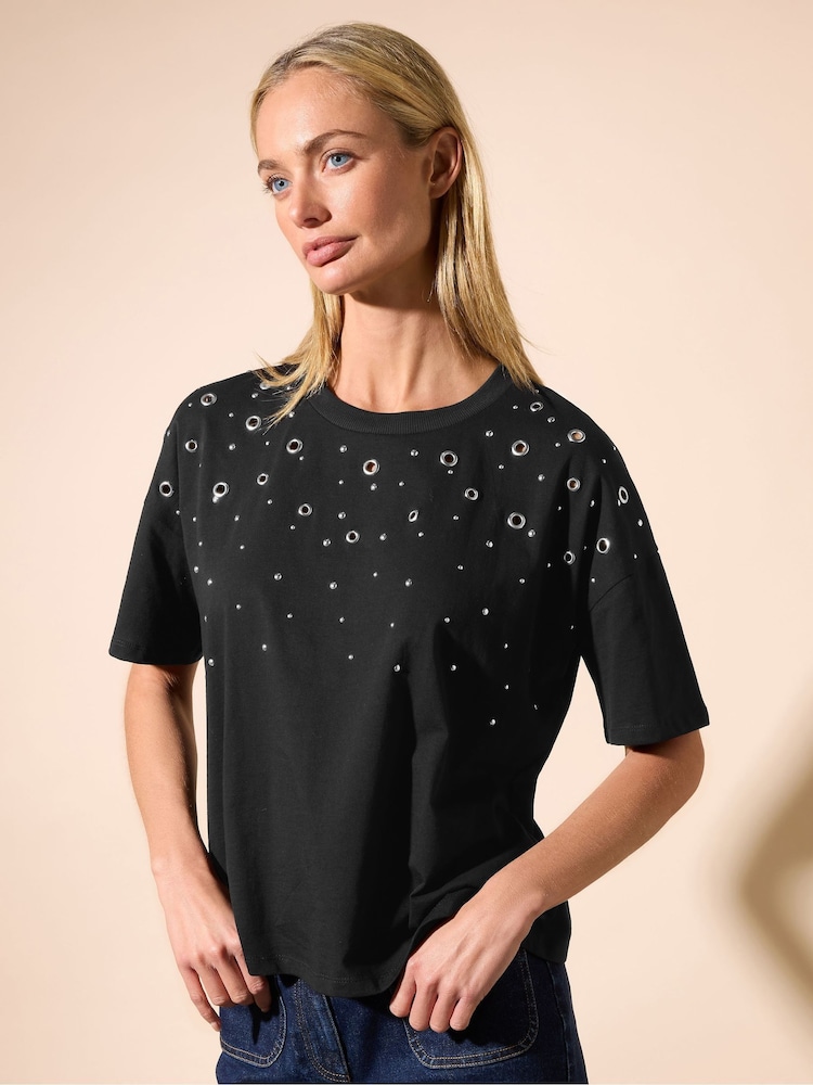 Star by Julien MacDonald Black 100% Cotton Eyelet Top - Image 7 of 9