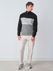 Black/Grey Regular Fit Colour Block Stripe Quarter Zip Neck Jumper - Image 2 of 7
