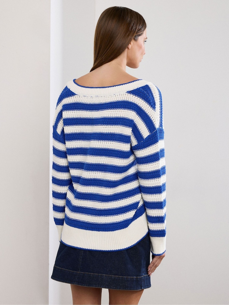 Star by Julien MacDonald Blue Stripe Textured Jumper - Image 4 of 6