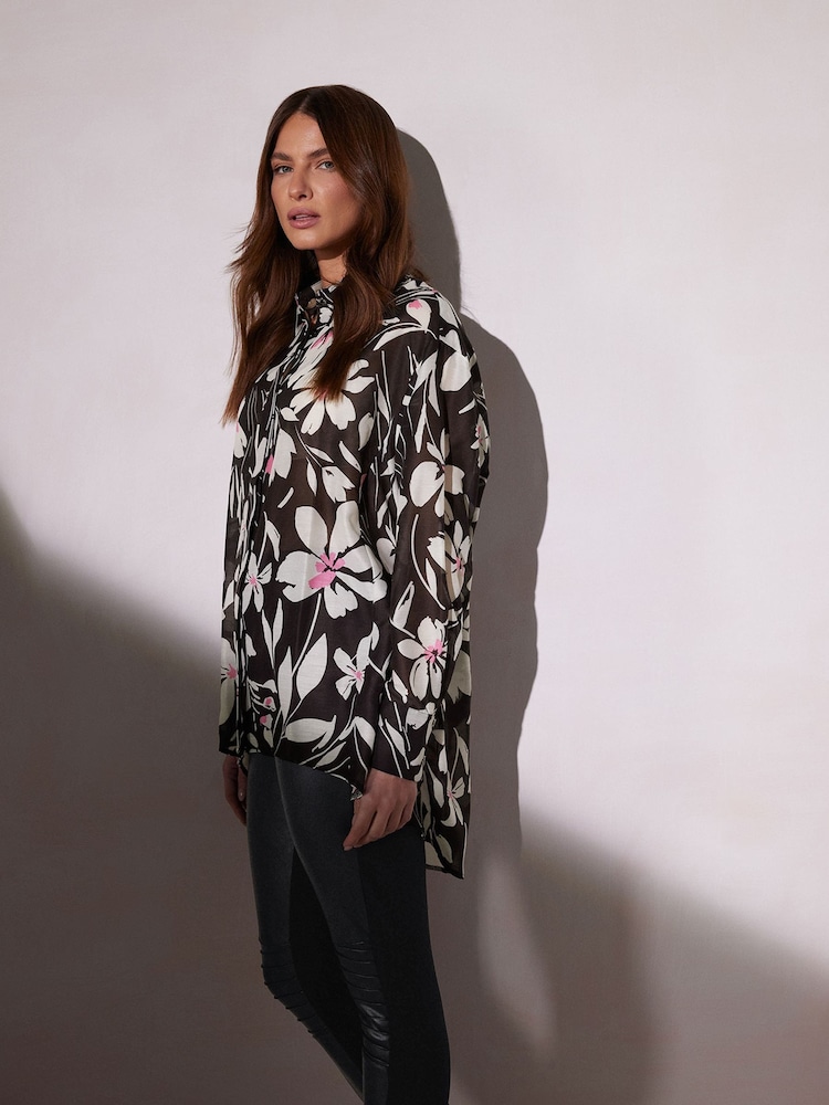 Star by Julien MacDonald Black Floral Longline Shirt - Image 1 of 6