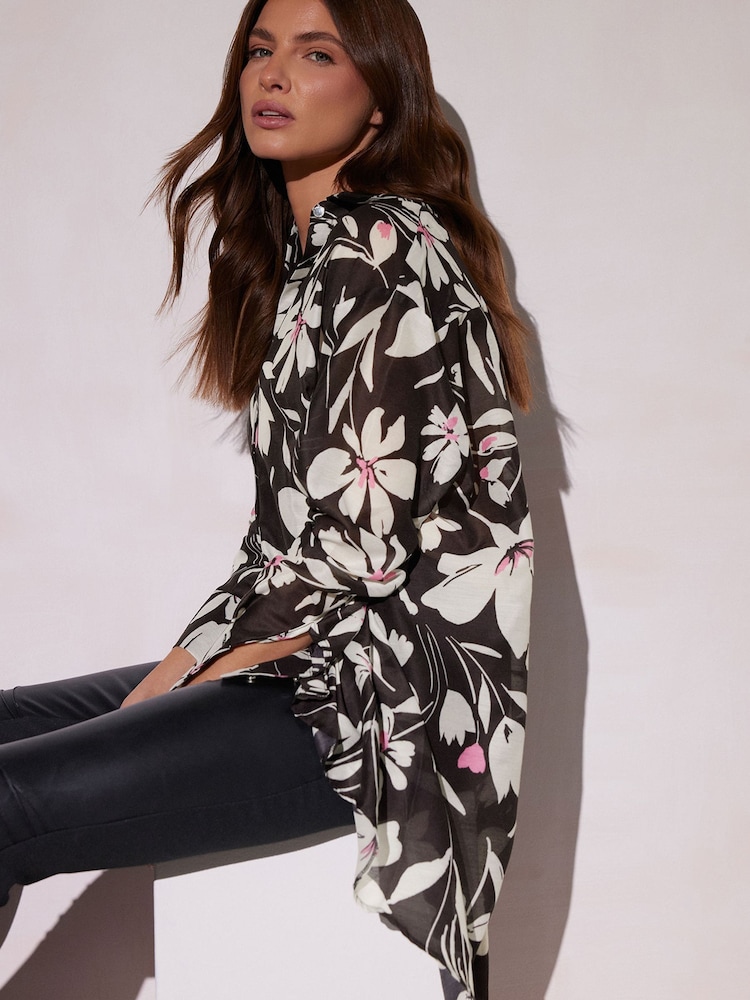 Star by Julien MacDonald Black Floral Longline Shirt - Image 5 of 6