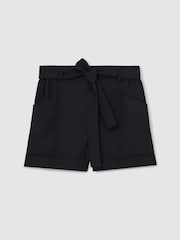 Reiss Navy Avril Belted Button Tab Shorts - Image 2 of 5