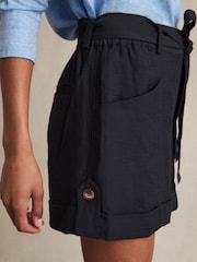 Reiss Navy Avril Belted Button Tab Shorts - Image 3 of 5