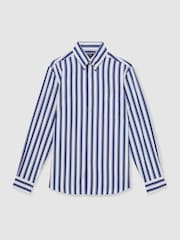 Reiss White/Blue Xeno Cotton Stripe Button-Down Shirt Regular-Fit - Image 2 of 6