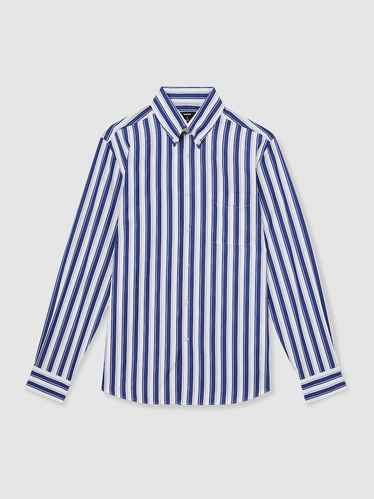 Reiss White/Blue Xeno Cotton Stripe Button-Down Shirt Regular-Fit - Image 2 of 6