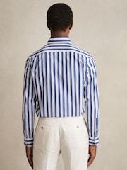 Reiss White/Blue Xeno Cotton Stripe Button-Down Shirt Regular-Fit - Image 5 of 6