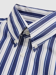 Reiss White/Blue Xeno Cotton Stripe Button-Down Shirt Regular-Fit - Image 6 of 6