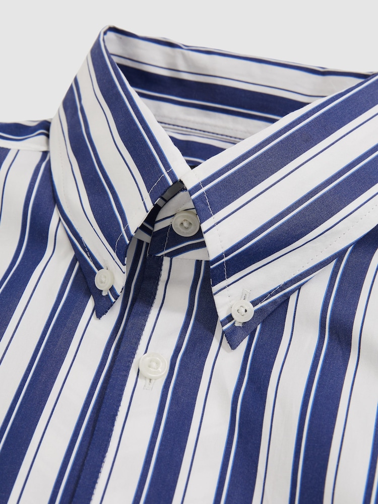 Reiss White/Blue Xeno Cotton Stripe Button-Down Shirt Regular-Fit - Image 6 of 6