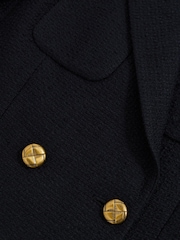Reiss Navy Mia Double-Breasted Textured Cropped Blazer with Wool and Cotton - Image 6 of 6