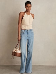 Reiss Cream May Cotton Crochet Tie-Back Cropped Top - Image 1 of 6