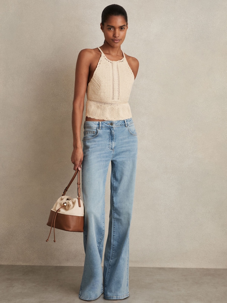 Reiss Cream May Cotton Crochet Tie-Back Cropped Top - Image 1 of 6