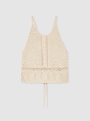 Reiss Cream May Cotton Crochet Tie-Back Cropped Top - Image 2 of 6