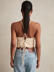 Reiss Cream May Cotton Crochet Tie-Back Cropped Top - Image 5 of 6