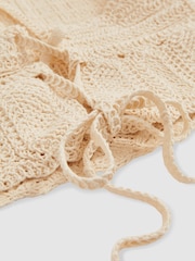 Reiss Cream May Cotton Crochet Tie-Back Cropped Top - Image 6 of 6