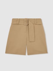 Reiss Camel Harper Cotton-Blend Belted Shorts With Linen - Image 2 of 6