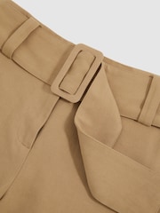 Reiss Camel Harper Cotton-Blend Belted Shorts With Linen - Image 6 of 6