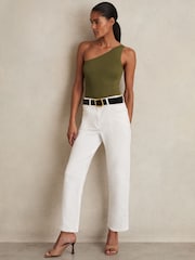 Reiss Green Rosa Lace-Knit Detail One-Shoulder Bodysuit - Image 1 of 6