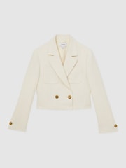Weiß - Reiss Mia Double-Breasted Textured Cropped Blazer with Wool and Cotton - Bild 2 von 6