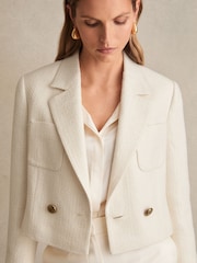 Weiß - Reiss Mia Double-Breasted Textured Cropped Blazer with Wool and Cotton - Bild 3 von 6