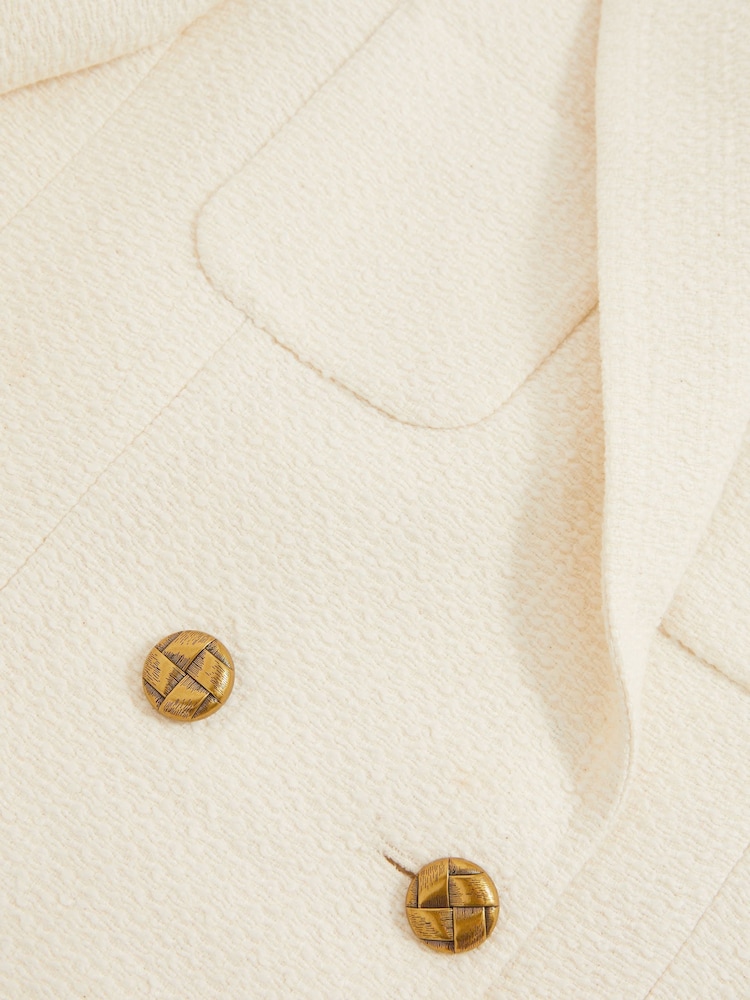 Weiß - Reiss Mia Double-Breasted Textured Cropped Blazer with Wool and Cotton - Bild 6 von 6