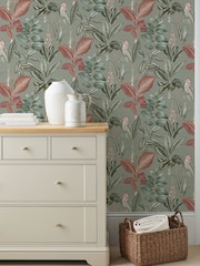 Sage Rainforest Leaves Sage A4 Wallpaper Sample - Image 1 of 3