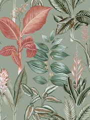 Sage Rainforest Leaves Sage A4 Wallpaper Sample - Image 2 of 3