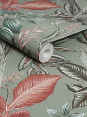 Sage Rainforest Leaves Sage A4 Wallpaper Sample - Image 3 of 3