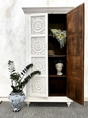 Kirei Home White Hand Carved Mango Wood Cabinet - Image 2 of 7