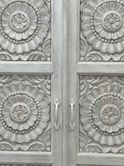 Kirei Home White Hand Carved Mango Wood Cabinet - Image 3 of 7