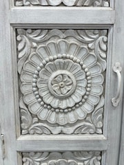 Kirei Home White Hand Carved Mango Wood Cabinet - Image 4 of 7
