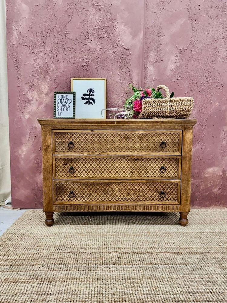 Kirei Home Natural Three Drawer Mango Wood Chest of Drawers - Image 1 of 4