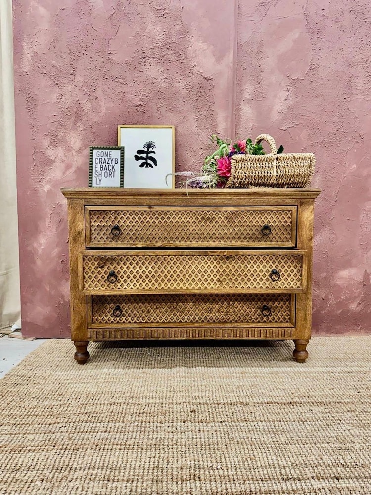 Kirei Home Natural Three Drawer Mango Wood Chest of Drawers - Image 2 of 4