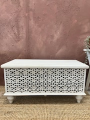 Kirei Home White Hand Carved Mango Wood Storage Box - Image 1 of 3