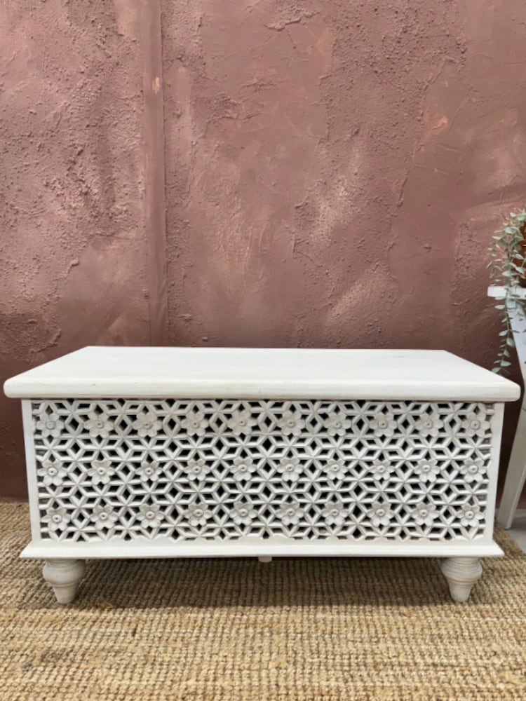 Kirei Home White Hand Carved Mango Wood Storage Box - Image 1 of 3