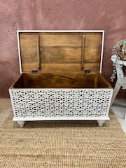 Kirei Home White Hand Carved Mango Wood Storage Box - Image 2 of 3
