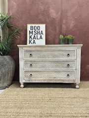 Kirei Home White Three Drawer Mango Wood Chest of Drawers - Image 1 of 2