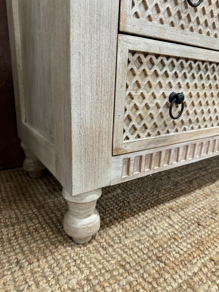 Kirei Home White Three Drawer Mango Wood Chest of Drawers - Image 2 of 2
