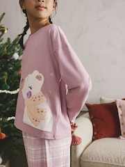 Lilac Purple Polar Bear Woven Bottom Pyjamas 1 Pack (3-16yrs) - Image 3 of 8