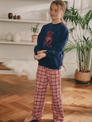 Navy/Red Check Bear Sweatshirt Pyjamas (2-16yrs) - Image 1 of 8