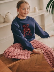 Navy/Red Check Bear Sweatshirt Pyjamas (2-16yrs) - Image 3 of 8