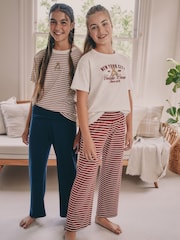 Burgundy/Ecru stripe bear Yoga Pant Style Pyjamas 2 Pack (4-16yrs) - Image 1 of 8