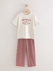 Burgundy/Ecru stripe bear Yoga Pant Style Pyjamas 2 Pack (4-16yrs) - Image 5 of 8