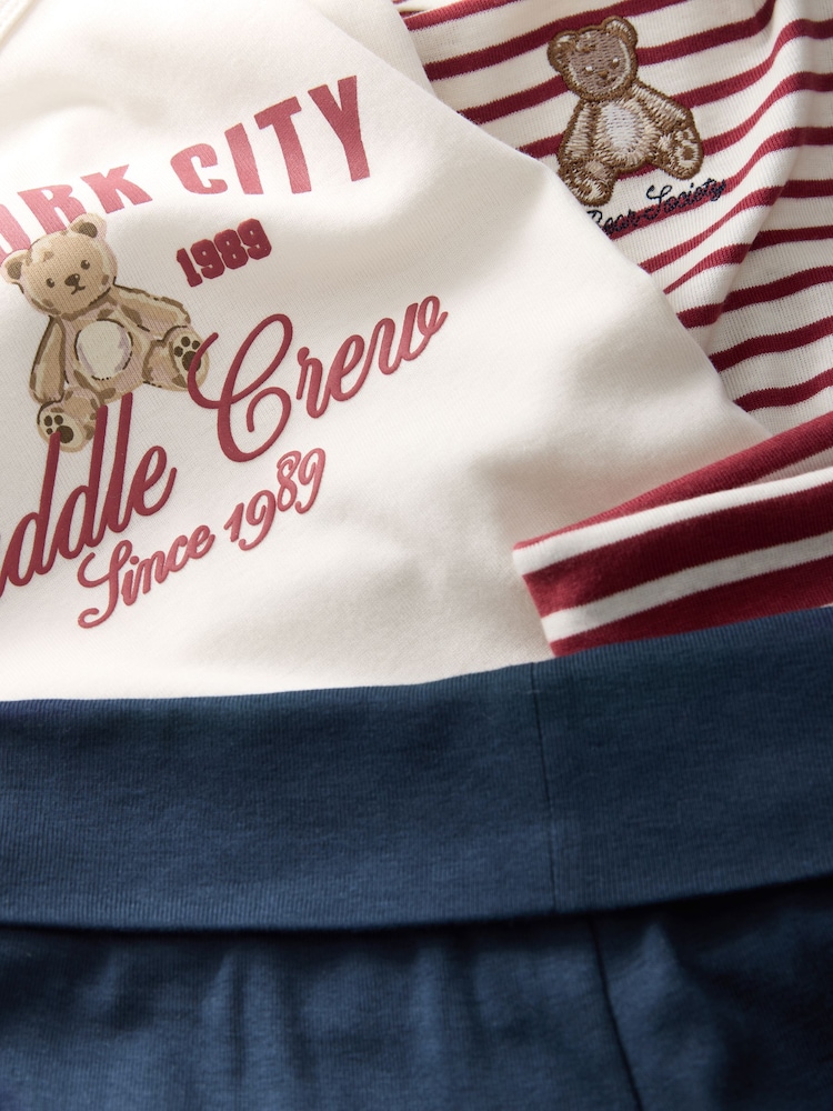 Burgundy/Ecru stripe bear Yoga Pant Style Pyjamas 2 Pack (4-16yrs) - Image 8 of 8