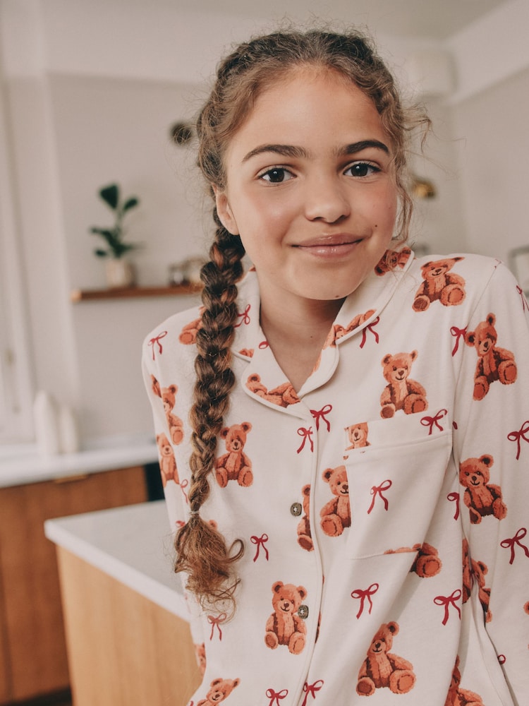 Ecru White Bear Print Button Through Pyjamas (3-16yrs) - Image 2 of 7